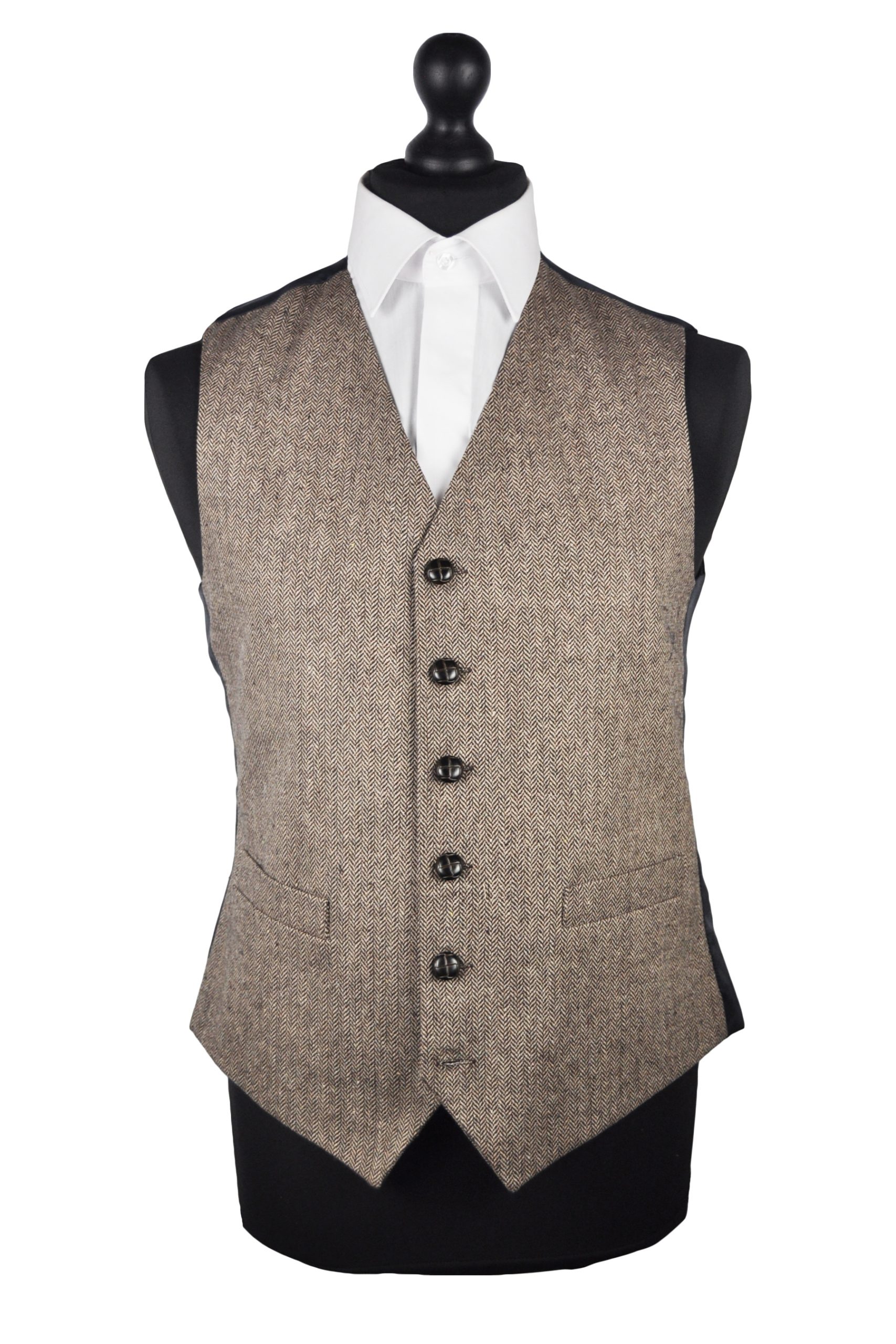Beige Herringbone Wool Blend Waistcoat - Formal Tailor